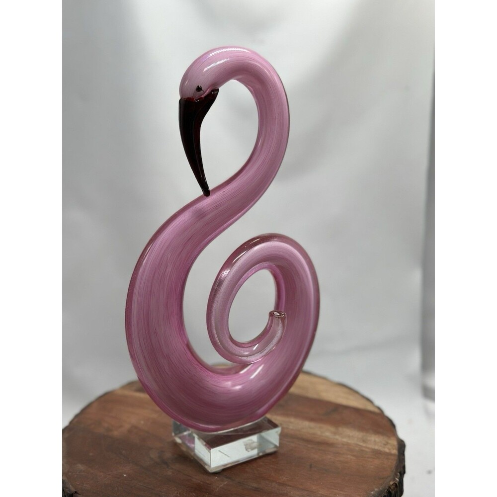 Art Glass Sculpture Pink Swirl Modern Flamingo Decor Murano Style Sommerso